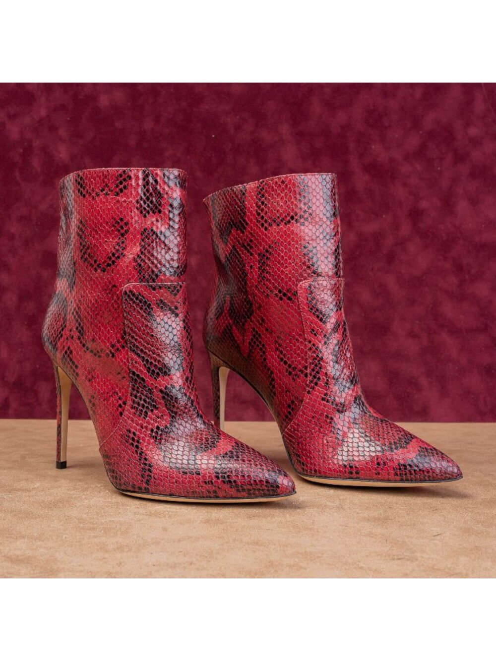 Paris Texas Women Red Python Print Leather Heel Fashion Ankle Boots 9US EUR39.5